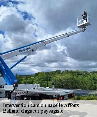 Intervention camion nacelle  affoux-69170 Balland élagueur paysagiste
